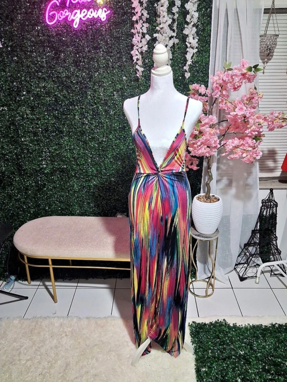 Multicolor Abstract Maxi Jumpsuit Like New
